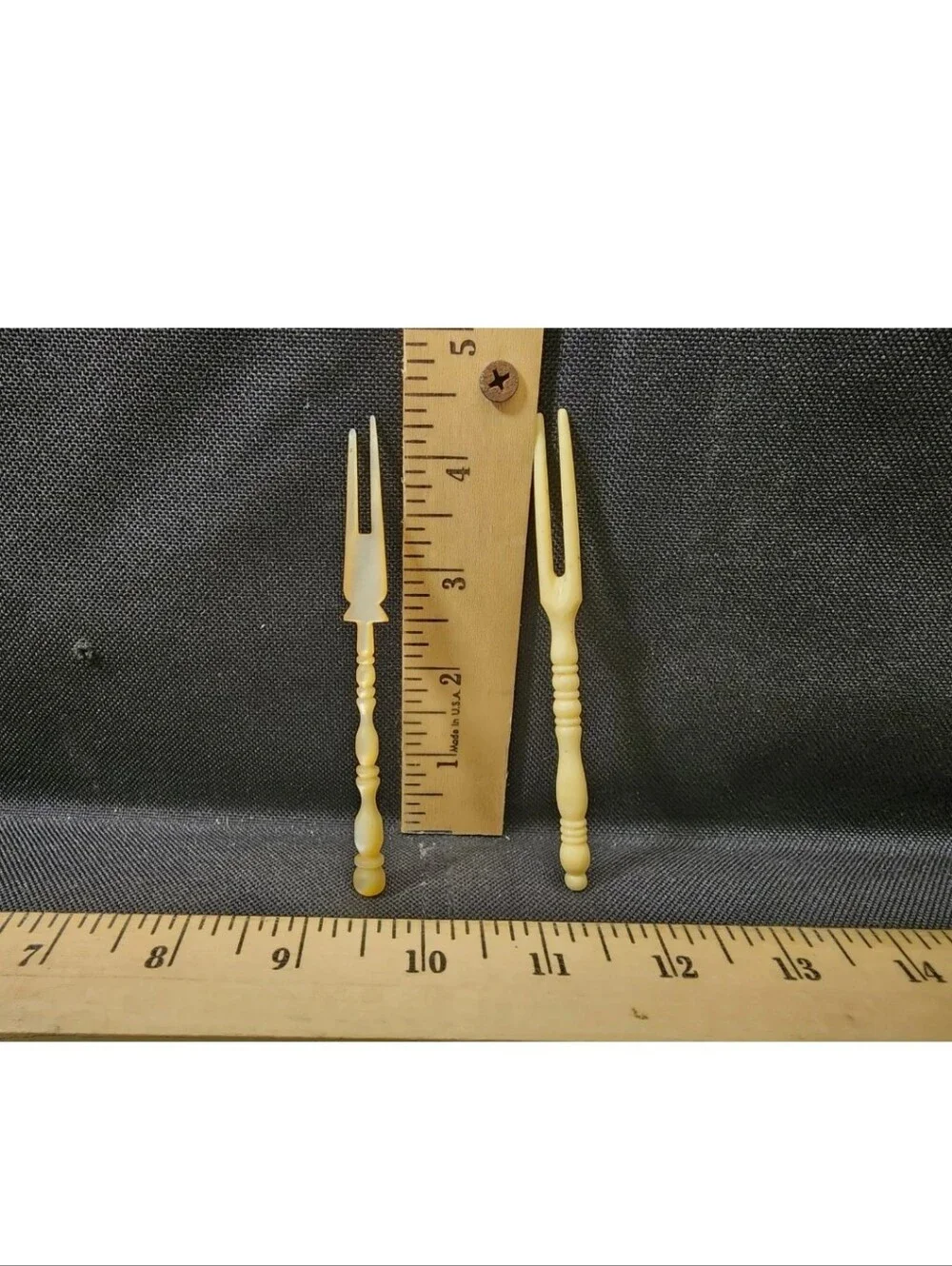 Vintage Mother Of Pearl Olive Forks Hors d'Oeuvre Server Used